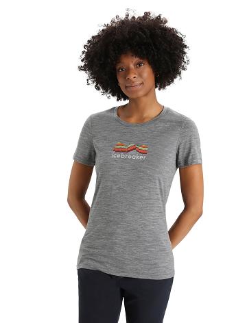 Women's Icebreaker Merino Tech Lite II Short Sleeve Mountain Geology T Shirts Gritstone Heather | CA 1339EBCX